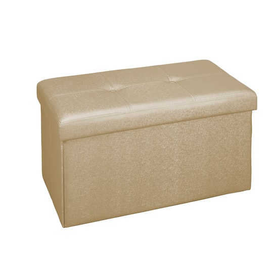 Simplify Metallic Gold Faux Leather Double Folding Storage Ottoman